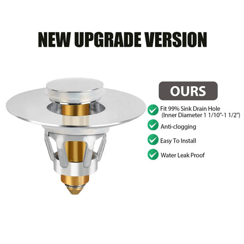 Three Color Bathroom Sink Stopper Universal One Point One To One Point Five Inch Drain Strainer Pop Up Plug With Bounce Core No Clog Stainless Steel For Easy Install Wash Basin And Vanity Sinks with anti-clogging features