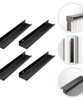 4 Pack Matte Black Hidden Pull Handles 80mm For Cabinets Drawers Wardrobes Cupboards Modern Kitchen And Closet Hardware Accessories Durable Easy Install Sleek Hidden Pulls No Drama For Quick Upgrades shown installed on wood and metal surfaces