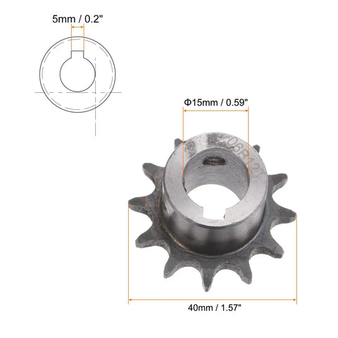 Beefy 12 Tooth Roller Chain Sprocket With Three Eighths Inch Pitch 15mm Bore A3 Carbon Steel Motor Drive Gear DIN ISO 06B