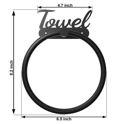 Rustproof Black Stainless Steel Towel Ring For Bathroom Wall Mounted Hand Towel Holder with dimensions shown for easy install