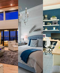 Various interior spaces showcasing cozy living room, elegant bedroom, and modern home office with stylish decor.