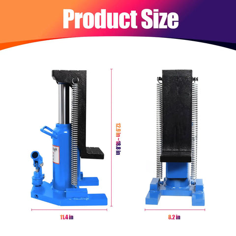 Professional Grade 20 Ton Bottle Jack Toe Jack Hydraulic Heavy Duty Workhorse With 360 Swivel Handle And Manual Pump For Fast Lift On Farm Trucks Blue size dimensions 11.4 in and 12.9 in to 18 in