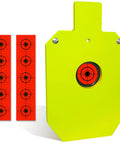 AR500 Steel Target Silhouette With Four Inch Bullseye Reactive Center Gong Opens And Resets On Hit Neon Color, 12 x 20 inches.