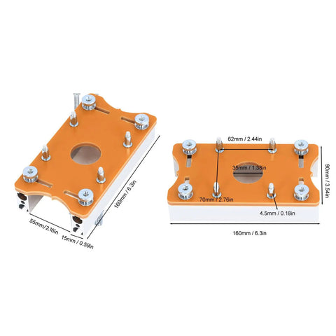 Tank Built Aluminum Router Table Insert Plate With Precision Miter Slot Guides And Bulletproof Support Frame Fits 65mm Router Bases top and side view with measurements