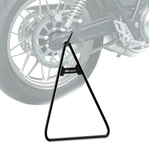 Universal Dirt Bike Kickstand Holder Triangle Side Stand For 80-500Cc Motocross Enduro Supermoto Pit Bike Built Tough In Heavy Duty Steel Fits Rear Axles 18mm 14mm And 11mm Black next to motorcycle wheel.