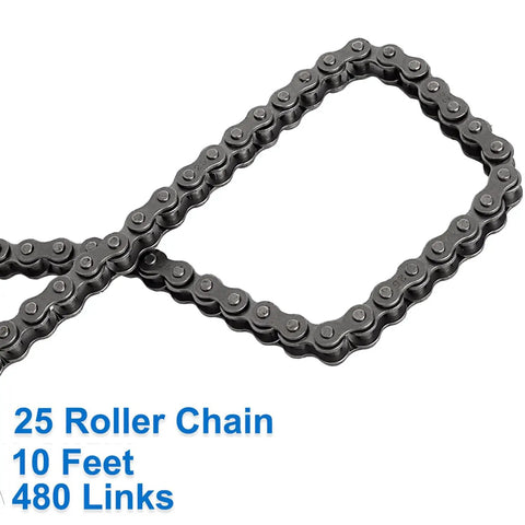 Heavy Duty Number 25 Roller Chain Kit 10 Feet With 480 Links Includes 10 Master Links And Chain Breaker Tool
