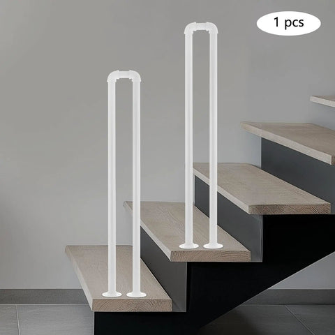 Built Tough U Shaped Stair Handrail Featuring Smooth Powder Coated Metal Body And Spaced Anchor Plates For Heavy Duty Wall Mount Step Guardrails That Never Skimp On Stability on stairs.