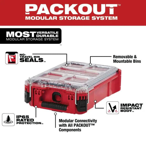 Packout 5-Compartment Small Parts Organizer With IP65 Weather Seal, Built Tough And Red Storage Tray For Nuts Bolts Screws And Small Hardware