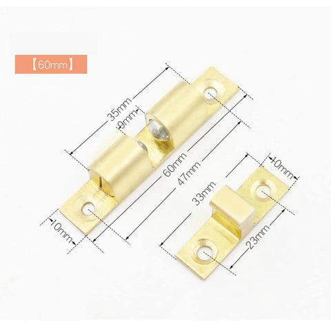 Double Ball Cabinet Door Catch With Tension Roller Latch for Tight Closures, Gold, 60mm dimensions marked on product