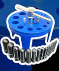 Table Mount Gasket Punch Set 6 To 38mm 16 In 1 Hollow Punch Kit for leather and plastic sheets with blue stand and cutters
