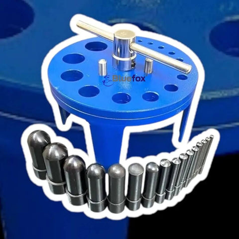 Table Mount Gasket Punch Set 6 To 38mm 16 In 1 Hollow Punch Kit for leather and plastic sheets with blue stand and cutters