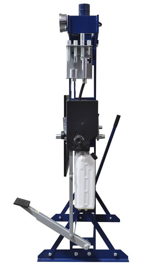 Badass 30 Ton Manual Shop Press With Quick Pump And Foot Pedal For Metal Bending Stamping Straightening side view showing pump and base.