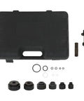 10 Ton Hydraulic Knockout Hole Punch Kit With Separable Pump And Rotatable On Off Valve showing die set and storage case.