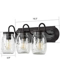 Farmhouse Mason Jar Vanity Light Fixtures 3 Light Wall Sconce Over Mirror In Oil Rubbed Bronze with dimensions labeled