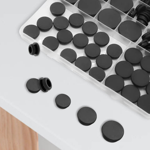 125Pcs Black Silicone Rubber Plugs Set For Round Holes Various Sizes Ideal For Car Wiring And Furniture Replacement