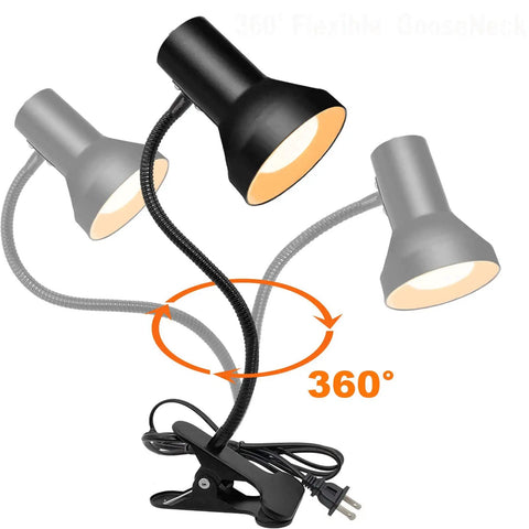 Eye Care Desk Lamp with 360 Degree Gooseneck Clip On Light for Desk, Bedside or Office, showing flexibility and clip base.
