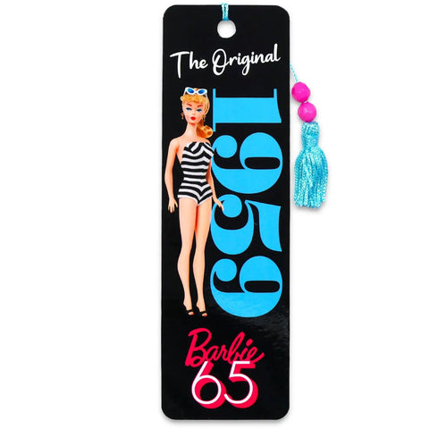 Six Bookmark Page Markers Tassel Set For Readers with vintage doll design, blue tassel, and bold text on black background