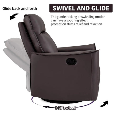 Soft Back Swivel Rocker Recliner Glider Chair For Living Room And Nursery, 360 Degree Spin With 30 Degree Glide, side view, dark brown