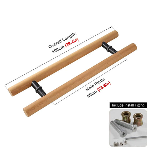 Beefy Wood Door Pull Set For Sliding Barn Doors And Shower Doors Natural Finish Indoor Outdoor Handles 40 Inch Long Pair With Hardware Included