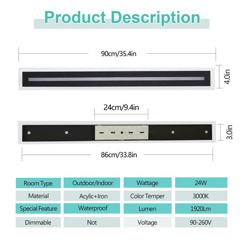 Modern Outdoor Wall Light Sconce 24W LED Exterior Lighting Fixture Waterproof 35.4 Inch Long Ideal For Garage Porch Patio Gates