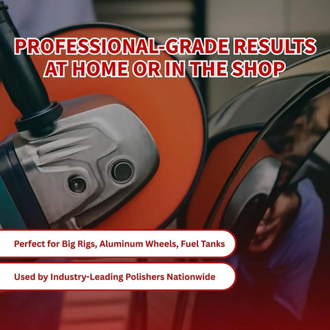 Aluminum Polishing Kit With Dual Buffing Wheels Polishing Compounds Right Angle Grinder in action on a polished surface