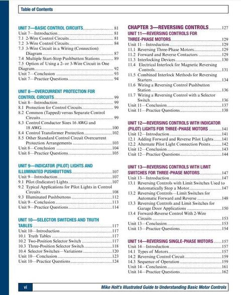 Table of Contents from Brass Tacks Illustrated Guide To Understanding Basic Motor Controls Revised Edition, detailing training units.