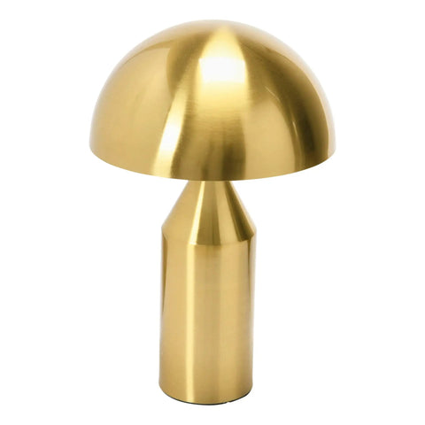 Brushed Brass Table Lamp with Inline Switch Mid Century Inspired Electroplated Metal 14 Inch Tall for any room accent lighting.