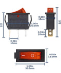 Dimensions of 10 Piece Lighted Rocker Switch Kit On Off 3 Pin 2 Position KCD3 SPST With Lit Red Indicator 125V 20A And 250V 15A AC
