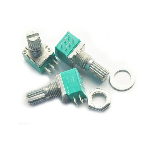 Ten Pack Dual-Gang 6-Pin Potentiometers 50K B50K For Audio Amplifier With Nuts, Double-Joint Design, Smooth Volume Control