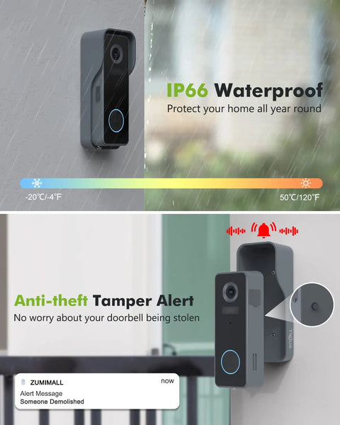 2K Wireless Video Doorbell With Chime And Cloud Storage Night Vision Clarity AI Motion Detection Easy Setup on wall