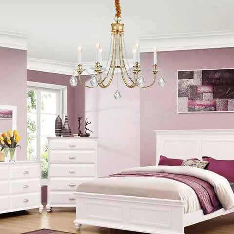 Gold Farmhouse Crystal Chandelier for Dining Room and Kitchen Island, 6 Light French Country Ceiling Fixture in bedroom