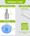 Diagram showing silicone hose, stainless steel filter head, and dust cover for Silicone Water Dispenser Hose For 5 Gallon Bottles.