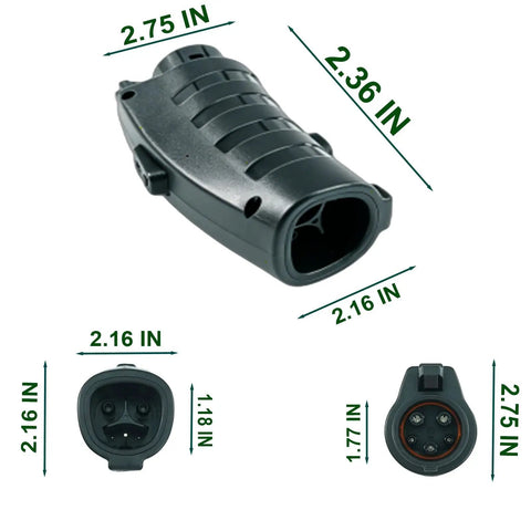 Nacs To J1772 Ev Charging Adapter 80A High Amps 250V Ip 65 Rated Waterproof Heavy Duty Electric Car Connector angled view with dimensions