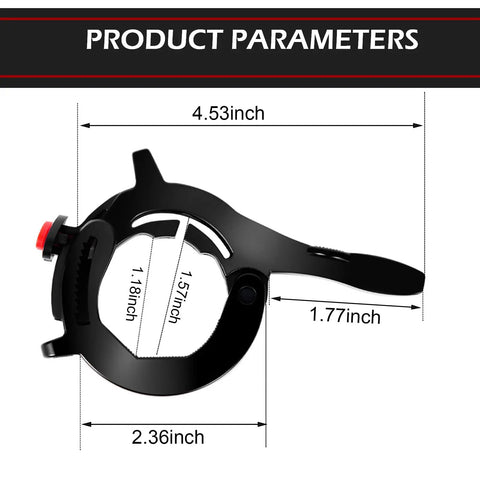 Universal Motorcycle Throttle Assist Black One Button Cruise Control Brace dimensions, 4.53x2.36 inches, heavy duty ABS material.