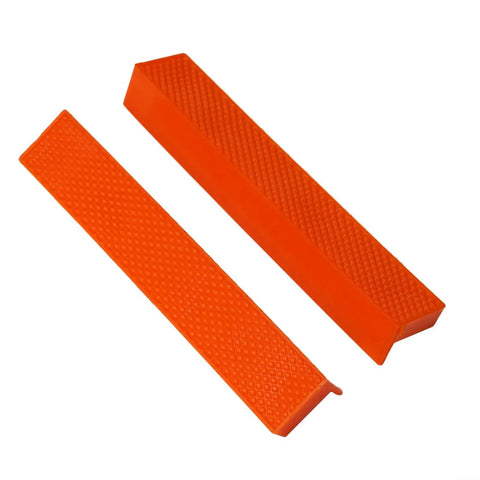 Two Pack Magnetic Soft Rubber Jaw Pads For Bench Vise And Drill Press Clamps Nonmarking Cushion Protectors For Delicate Surfaces Fits 4 Inch 5 Inch And 6 Inch Vises Orange Color, showing orange protective covers for tools.