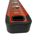 Close-up of Savage Grip 11-Inch Aluminum Torpedo Level With Brightview Technology And Four Neodymium Magnets, orange edge view.