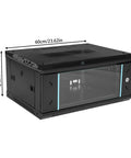 Wall Mount 4U Server Cabinet, Heavy Duty Steel Network Rack With Tempered Glass Door And Key Lock, side view with dimensions