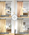 Lite Version Black 6.6 Foot Barn Door Hardware Kit With Sliding Track System showcased in living, kitchen, study, bed rooms