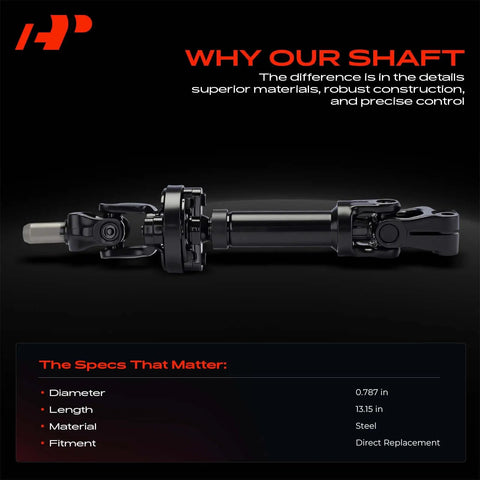 Perform A No Sweat Swap With This Direct Fit Intermediate Steering Shaft Compatible With Buick LeSabre Cadillac DeVille And Pontiac Bonneville Straightforward Replacement For Part 425154 showing a steel steering shaft with universal joints, 13.15 in long.