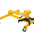 Heavy Duty 1000 Lbs Folding Engine Stand With Smooth Geared Rotating Head And True 360 Degree Swivel Base, yellow steel frame.