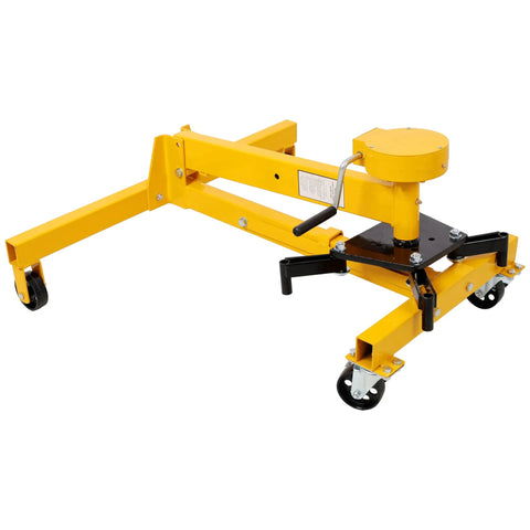Heavy Duty 1000 Lbs Folding Engine Stand With Smooth Geared Rotating Head And True 360 Degree Swivel Base, yellow steel frame.