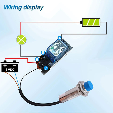 Inductive Proximity Sensor Switch With 8mm Sensing Distance M18 Cylinder, 5V DC, wiring display for 3-wire cable connection