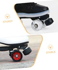 2 Pcs Adjustable Rubber Toe Stops for Roller Skates, Round Shape Braking Blocks, view of black toe stops in use on skates