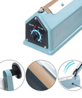 Close-up of 8 Inch 200mm Impulse Sealer 300W No Warm Up Required Manual Plastic Poly Bag Heat Sealing Machine with timer.