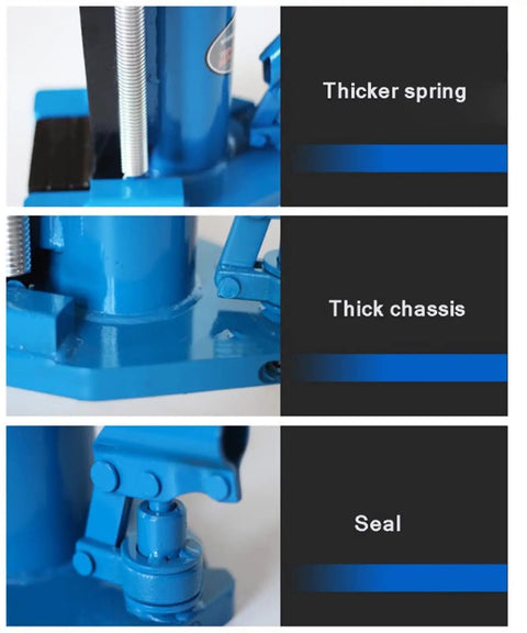 Close-up of Smooth Operator Manual Hydraulic Claw Jack components, showcasing thicker spring, thick chassis, and seal details.