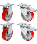 Beefy Four Inch Caster Wheel Set With Two Locking Brakes And Two Rigid Rollers Tough Steel Frame grunts under heavy loads