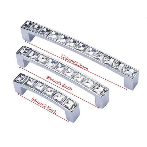Decorative Crystal Glass Rhinestone Cabinet Pulls 4 Inch Overall Length With 3.8 Inch Center To Center Zinc Alloy 10 Pack