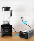 Blender connected to Beefy 450 Watt Voltage Transformer Step Up Down Converter 110 120V To 220 240V for power conversion