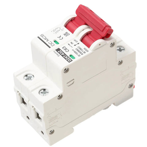 2 Pole Low Voltage Circuit Breaker with 6000A Break Capacity for DIN Rail Mount 63A DC 1000V Max Overload and Short Circuit Protection