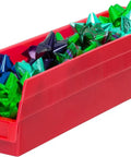 Heavy Duty Plastic Shelf Bins Stackable For Garage Closet And Drawer Organization In Red 18 Inch By 4 Inch By 4 Inch Durable Storage Containers